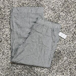 Nautical Striped Black White Wide Leg Baggy Pants Pull On Elastic Waist Pockets